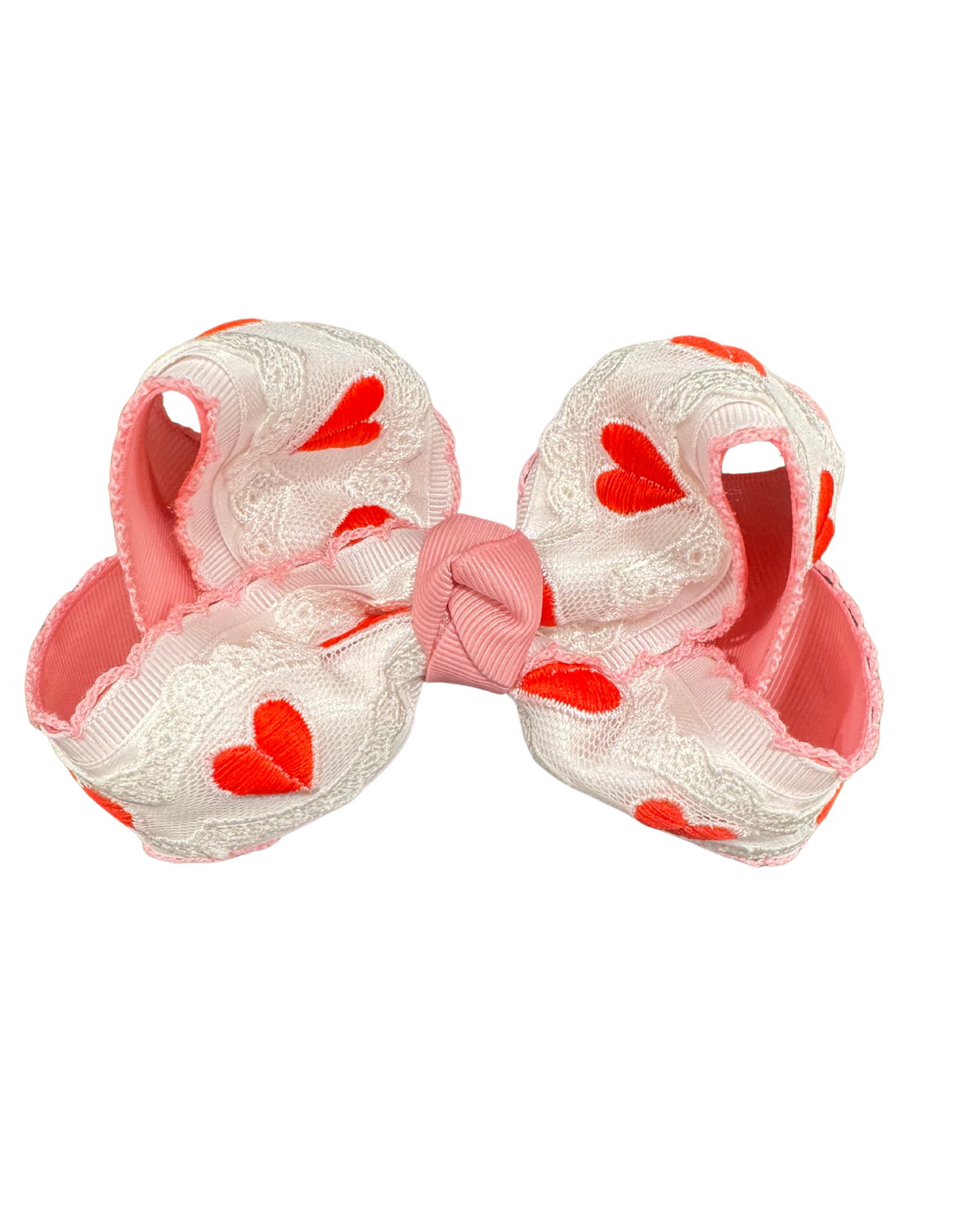 Lace pearls and hearts hair bow