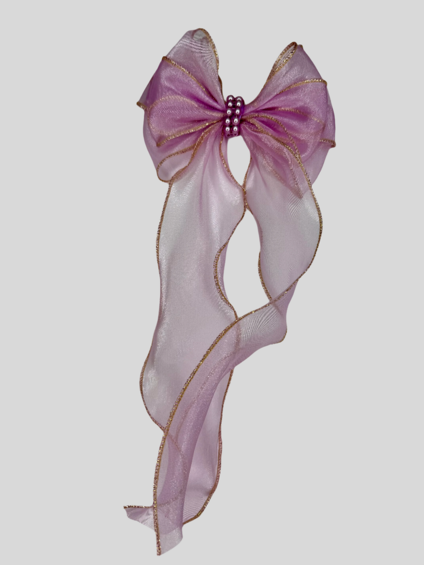 The Bowing Bow Ballet Hair Bow, Purple with Gold Trim and Pearl Details, 5.5 inches