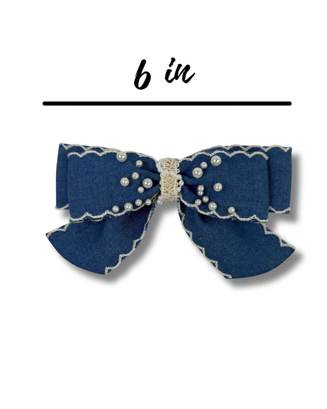 Denim Pearl Scallop Bow