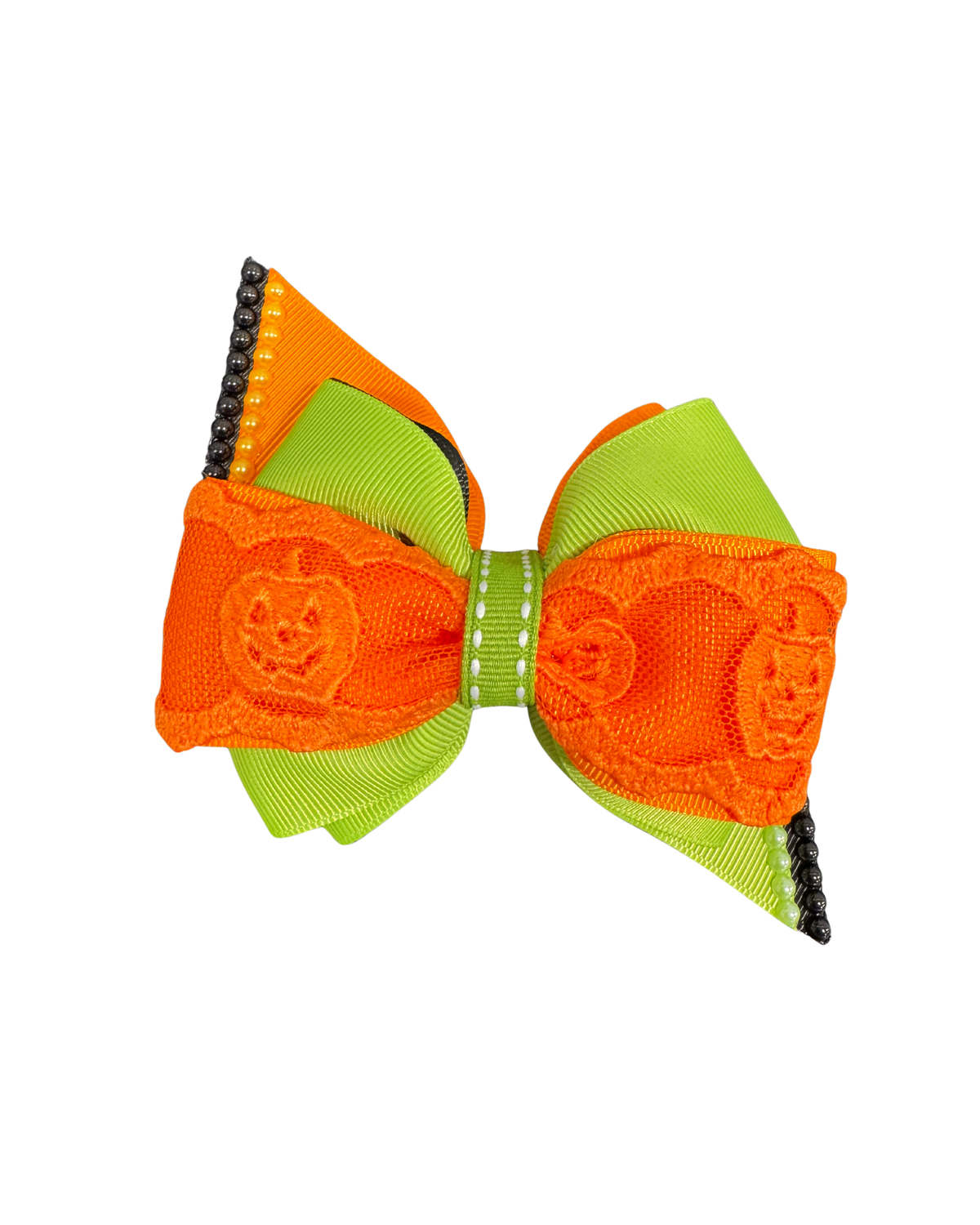 Pumpkin Lace and Pearls Halloween Hair Bow