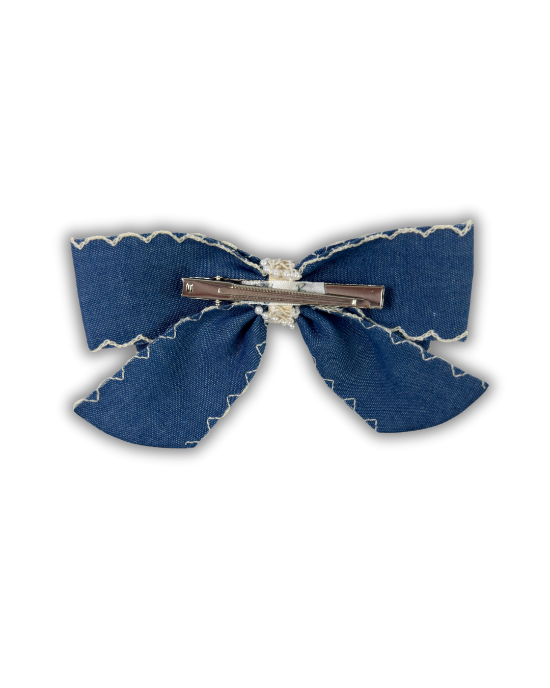 Denim Pearl Scallop Bow