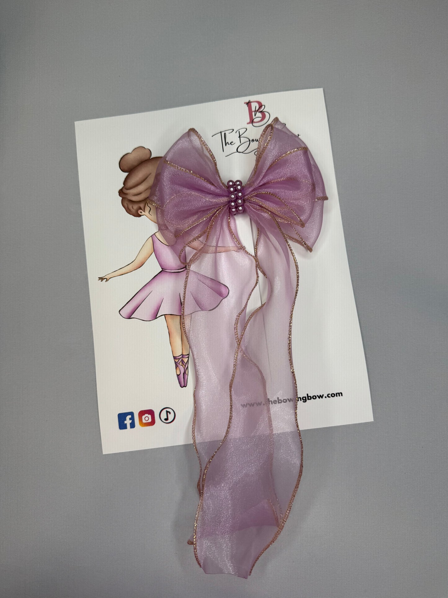 The Bowing Bow Ballet Hair Bow, Purple with Gold Trim and Pearl Details, 5.5 inches by The Bowing Bow, photo 4