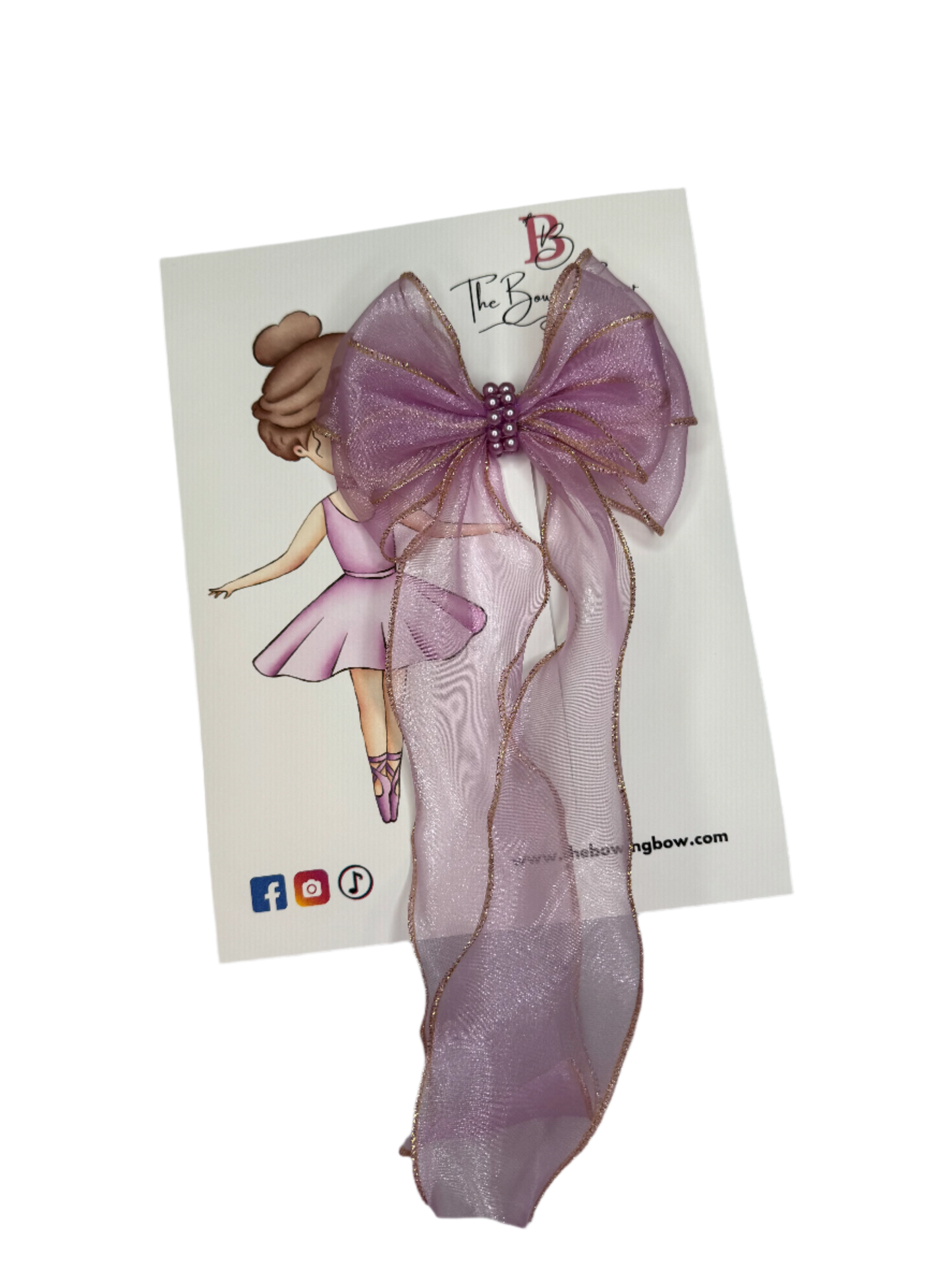 The Bowing Bow Ballet Hair Bow, Purple with Gold Trim and Pearl Details, 5.5 inches by The Bowing Bow, photo 2