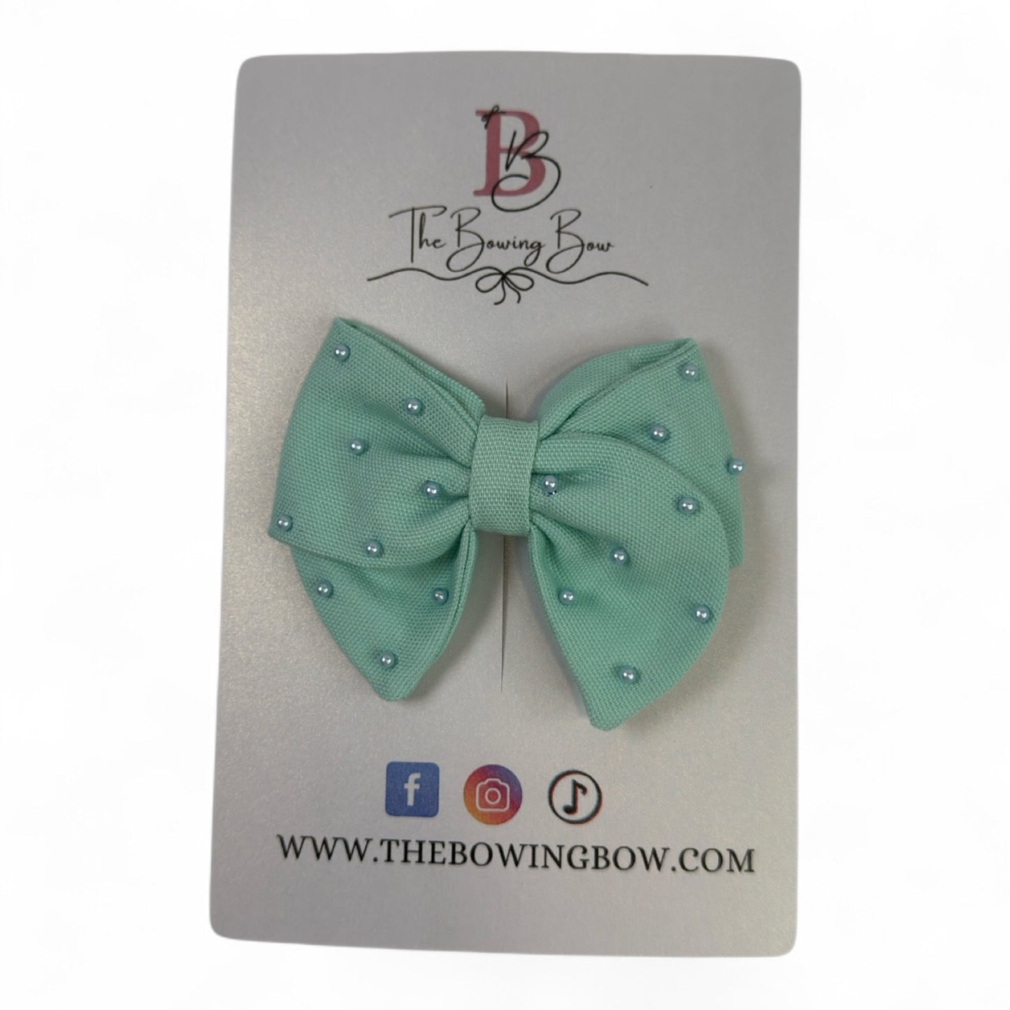 Linen Pearl Hair Bow (Small)