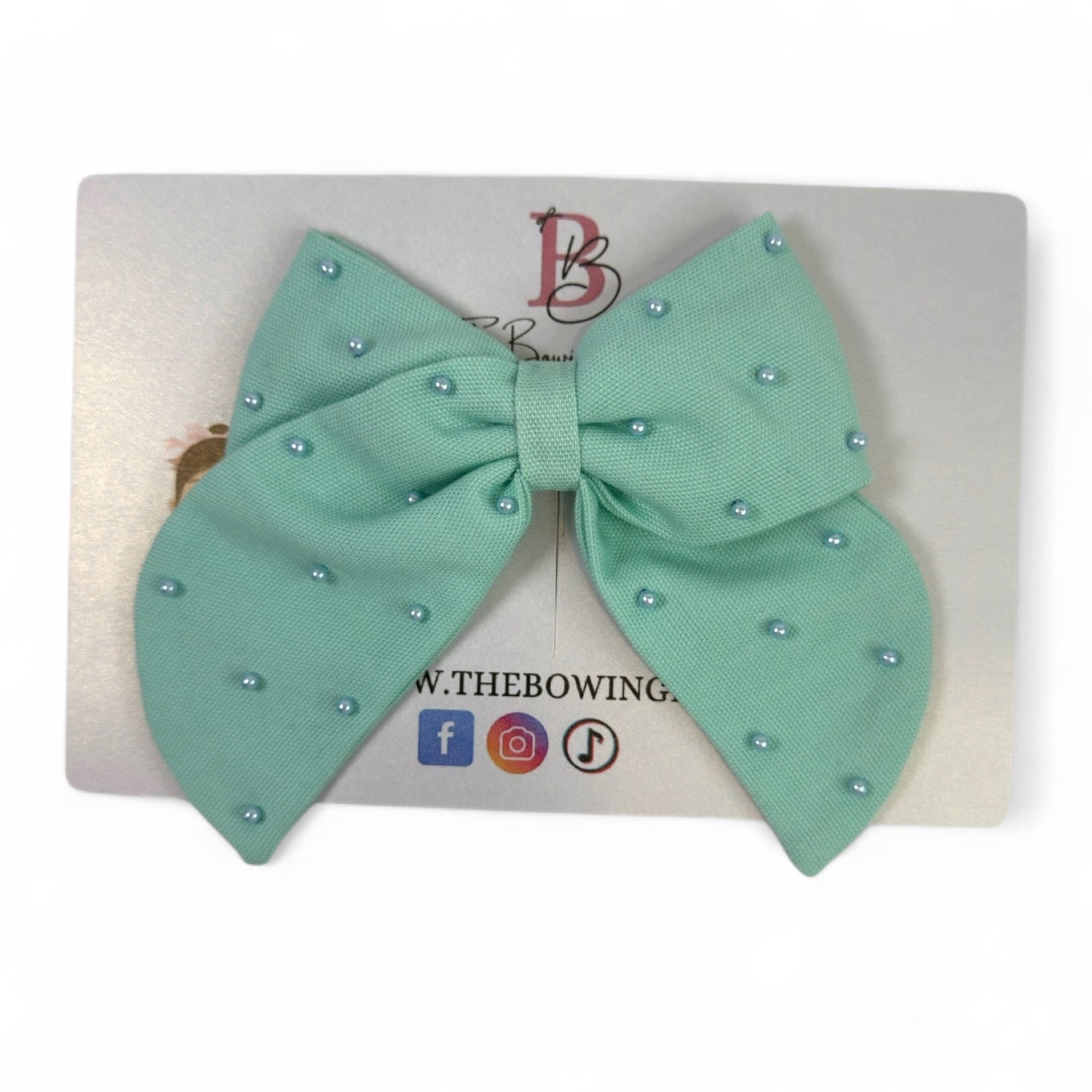 Linen Pearl Hair Bow (Large)