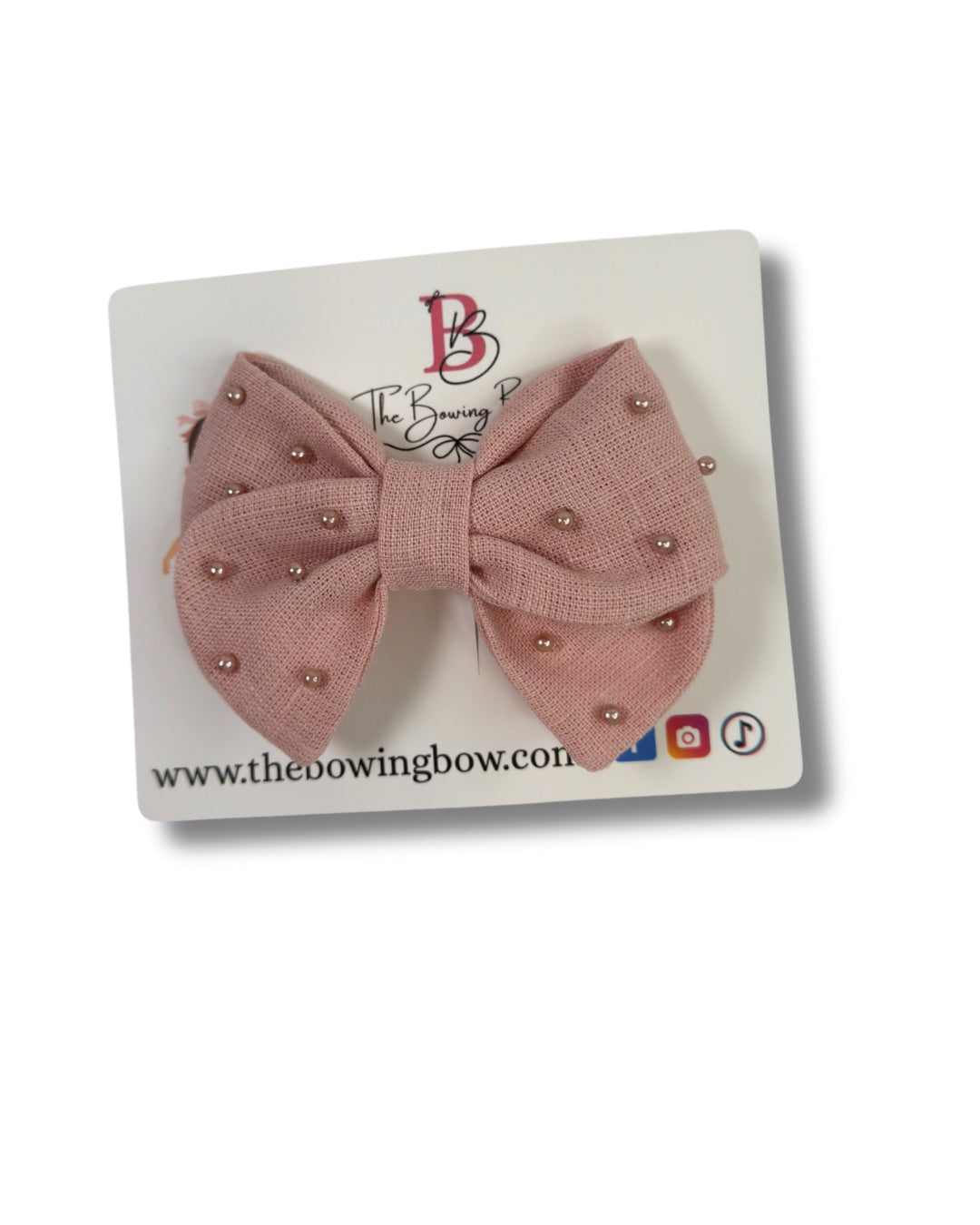 Linen Pearl Hair Bow (Small)