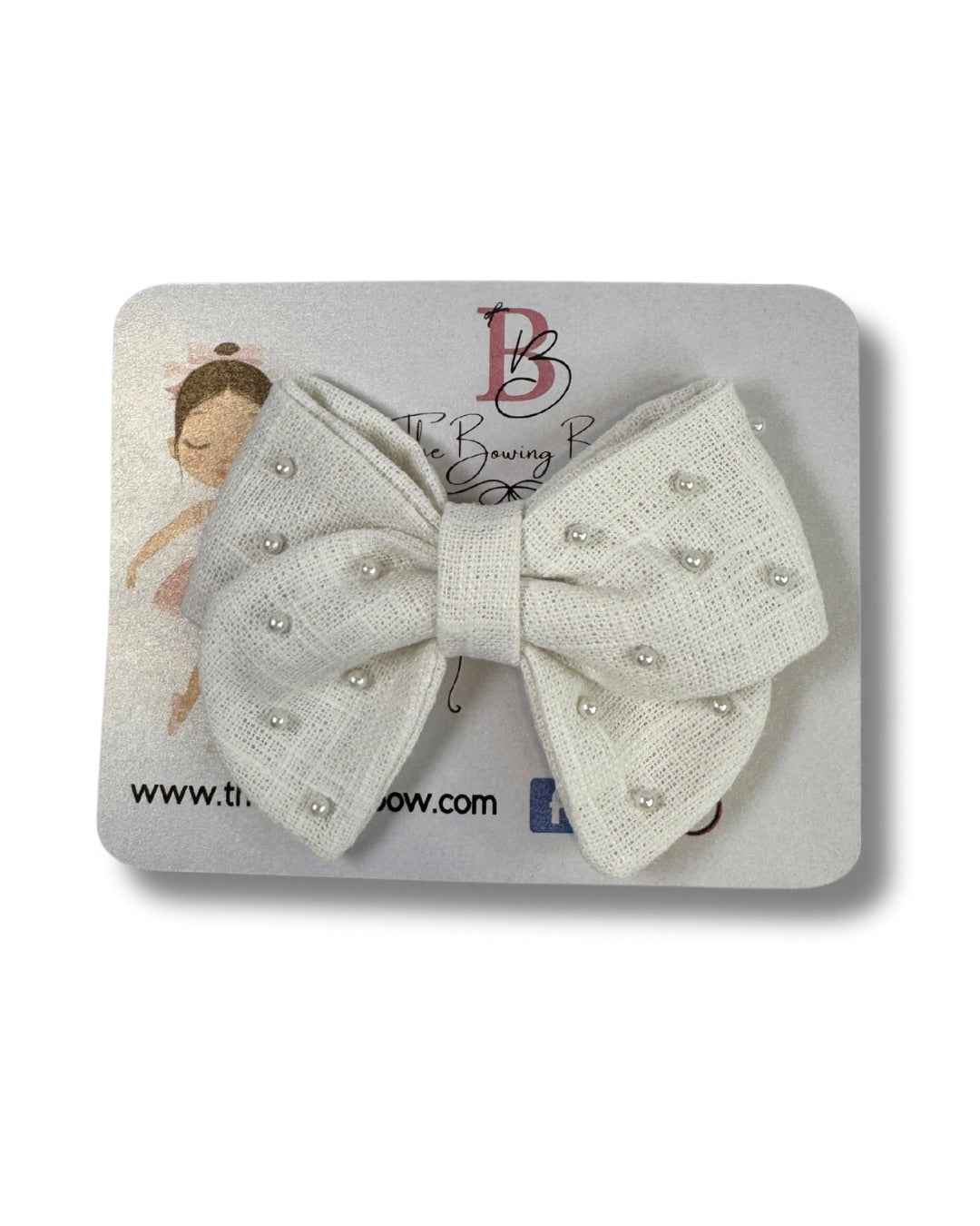 Linen Pearl Hair Bow (Small)