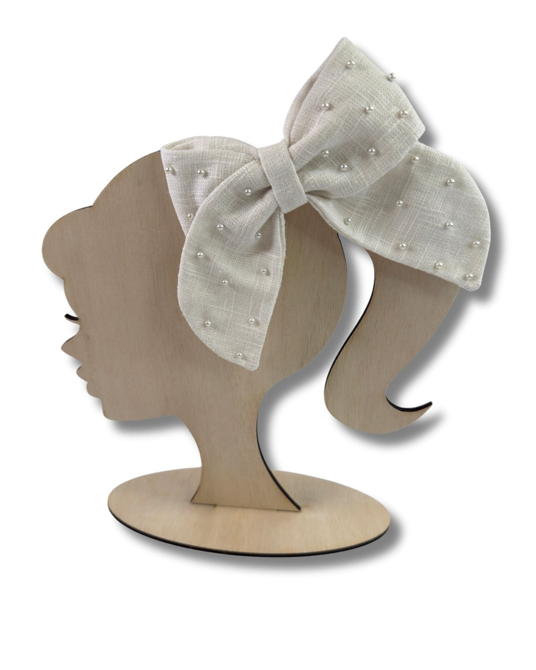 Linen Pearl Hair Bow (Large)