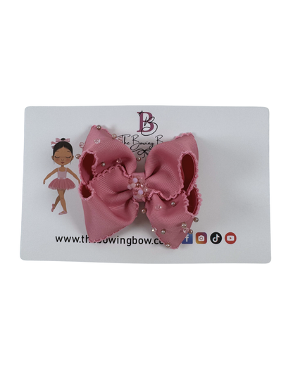 Embroidered edge Mauve Hair Bow