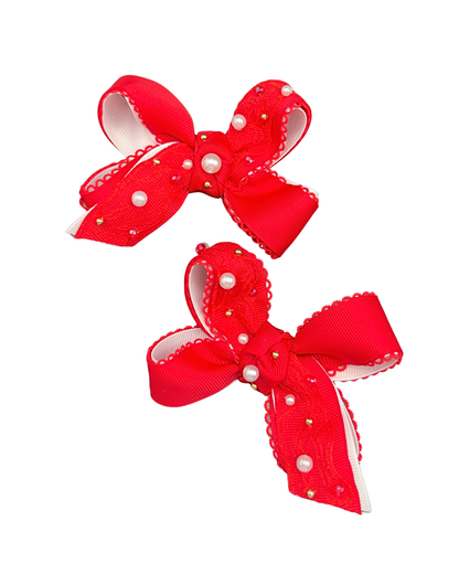 Red apple clouds Hair Bow