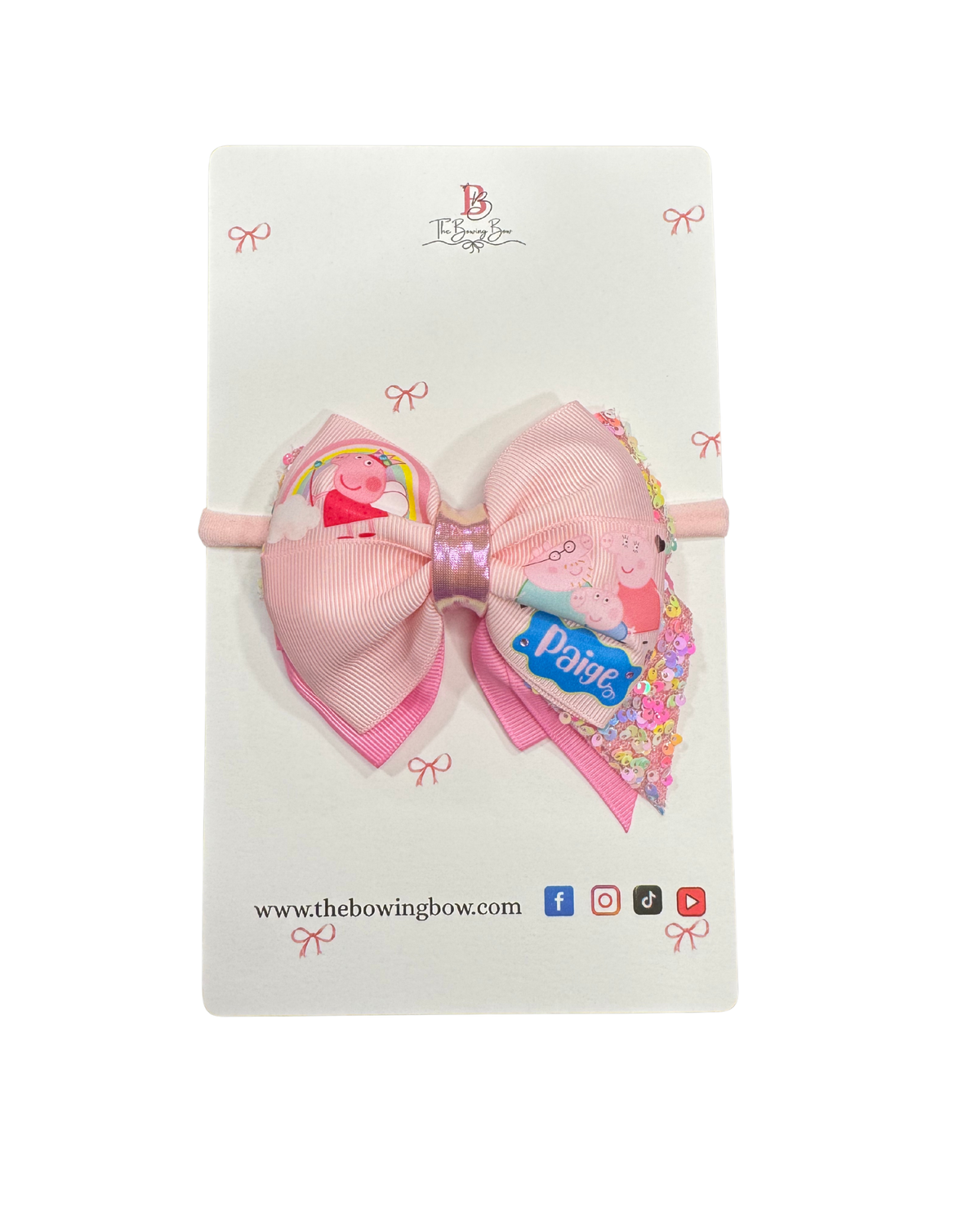 Peppa Hair Bow on a Nylon Headband