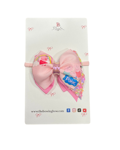 Peppa Hair Bow on a Nylon Headband