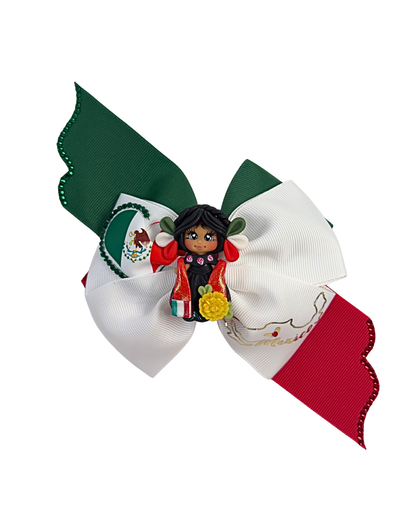 Mexican Clay Doll (map outline) Hair Bow