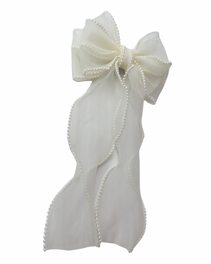 Off White Pearls Hair Bow