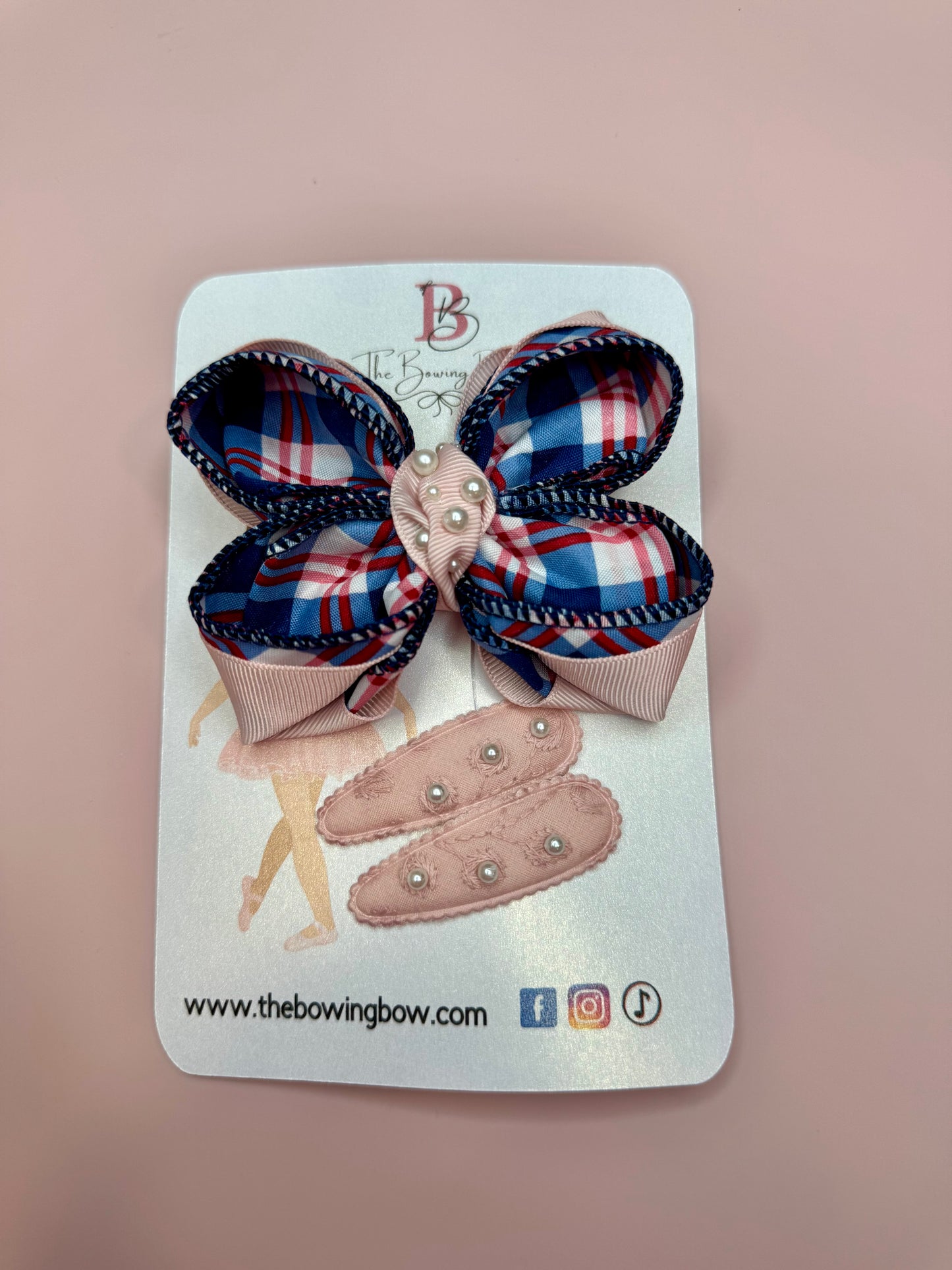 Plaid Pearl Hair Bow Set