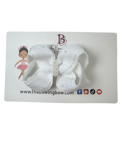 White Lace Elegant Boutique Hair Bow
