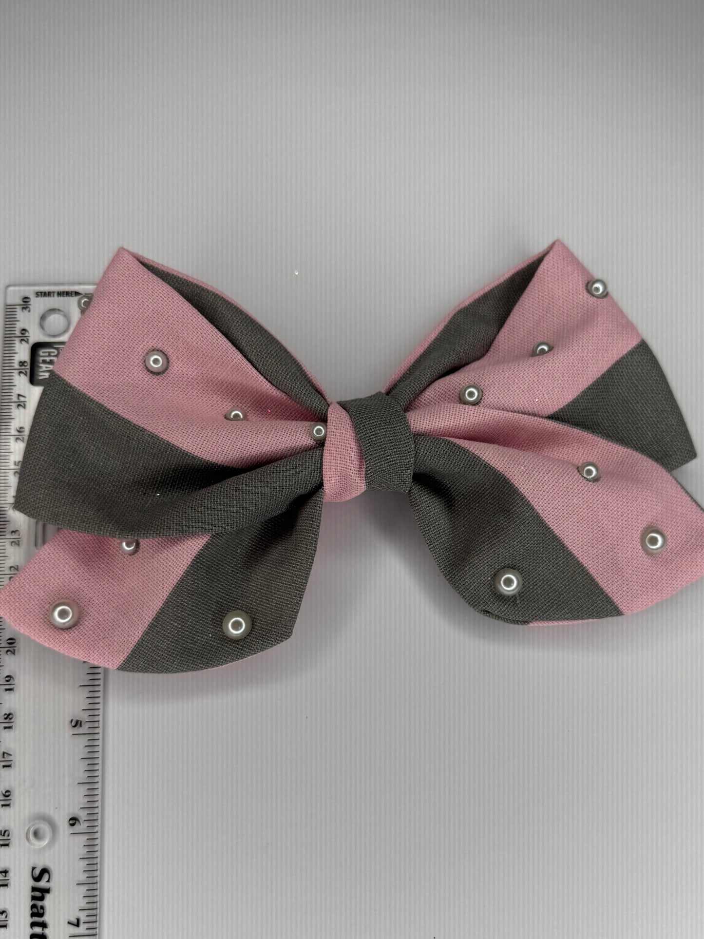 Stripe Pearl Bow Pink and Gray