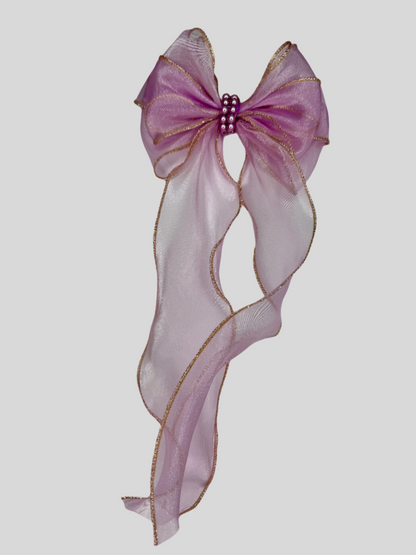 The Bowing Bow Ballet Hair Bow, Purple with Gold Trim and Pearl Details, 5.5 inches