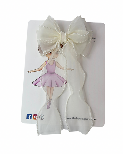 Off White Pearls Hair Bow