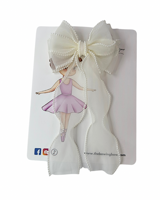 Off White Pearls Hair Bow