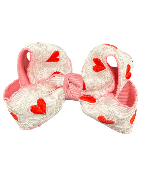 Lace pearls and hearts hair bow by The Bowing Bow
