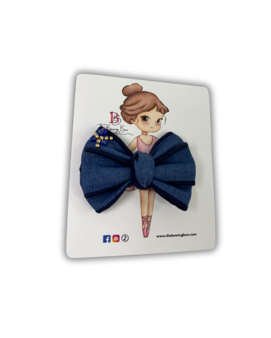 Denim Blossom Sparkle Bow