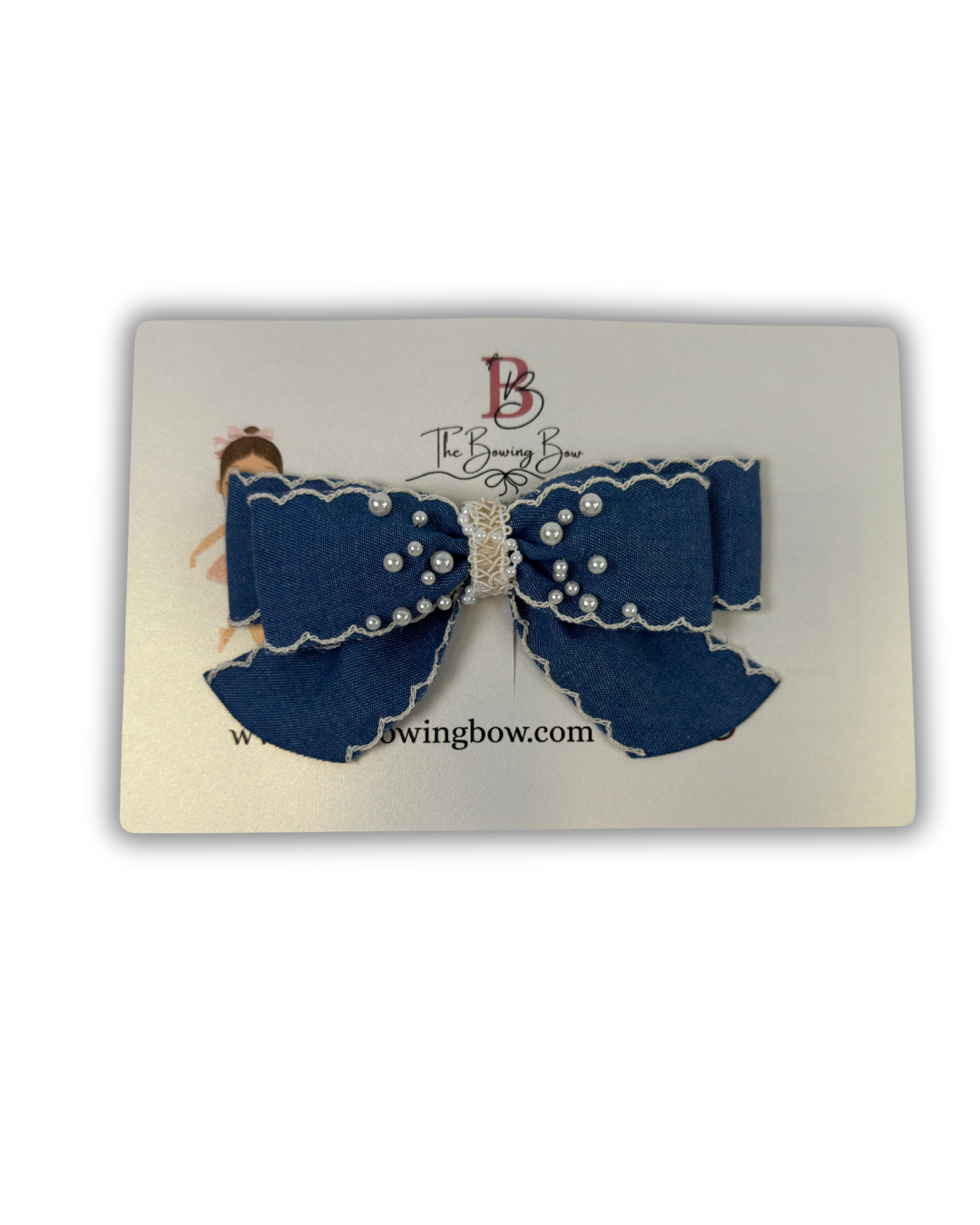 Denim Pearl Scallop Bow
