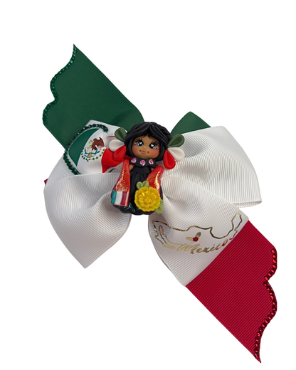Mexican Clay Doll (map outline) Hair Bow