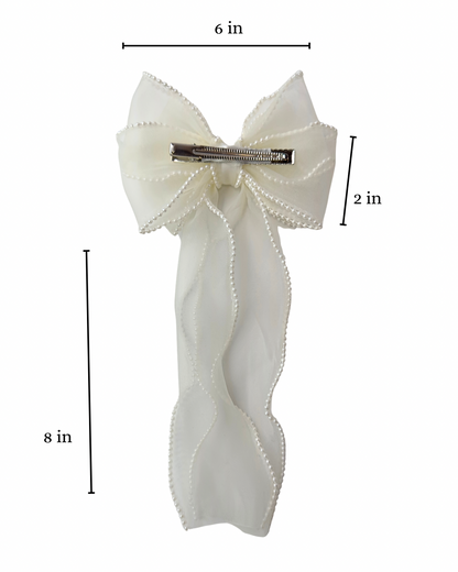 Off White Pearls Hair Bow