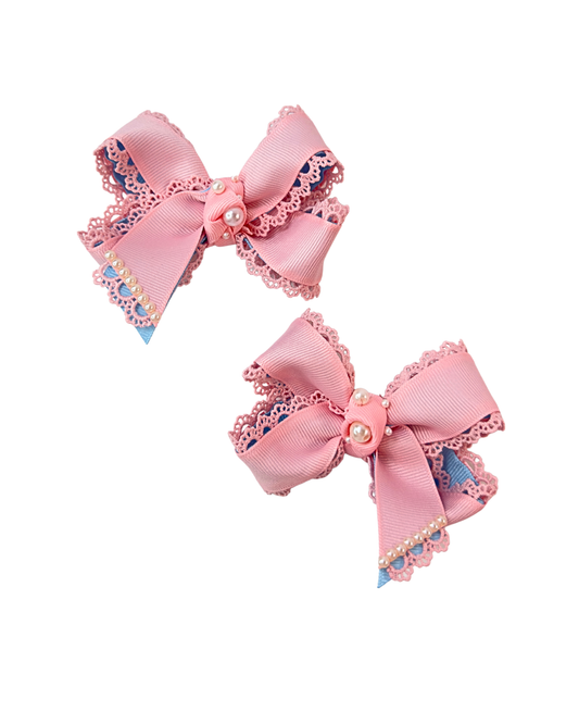 Cotton Candy Pearls Hair Bow Set