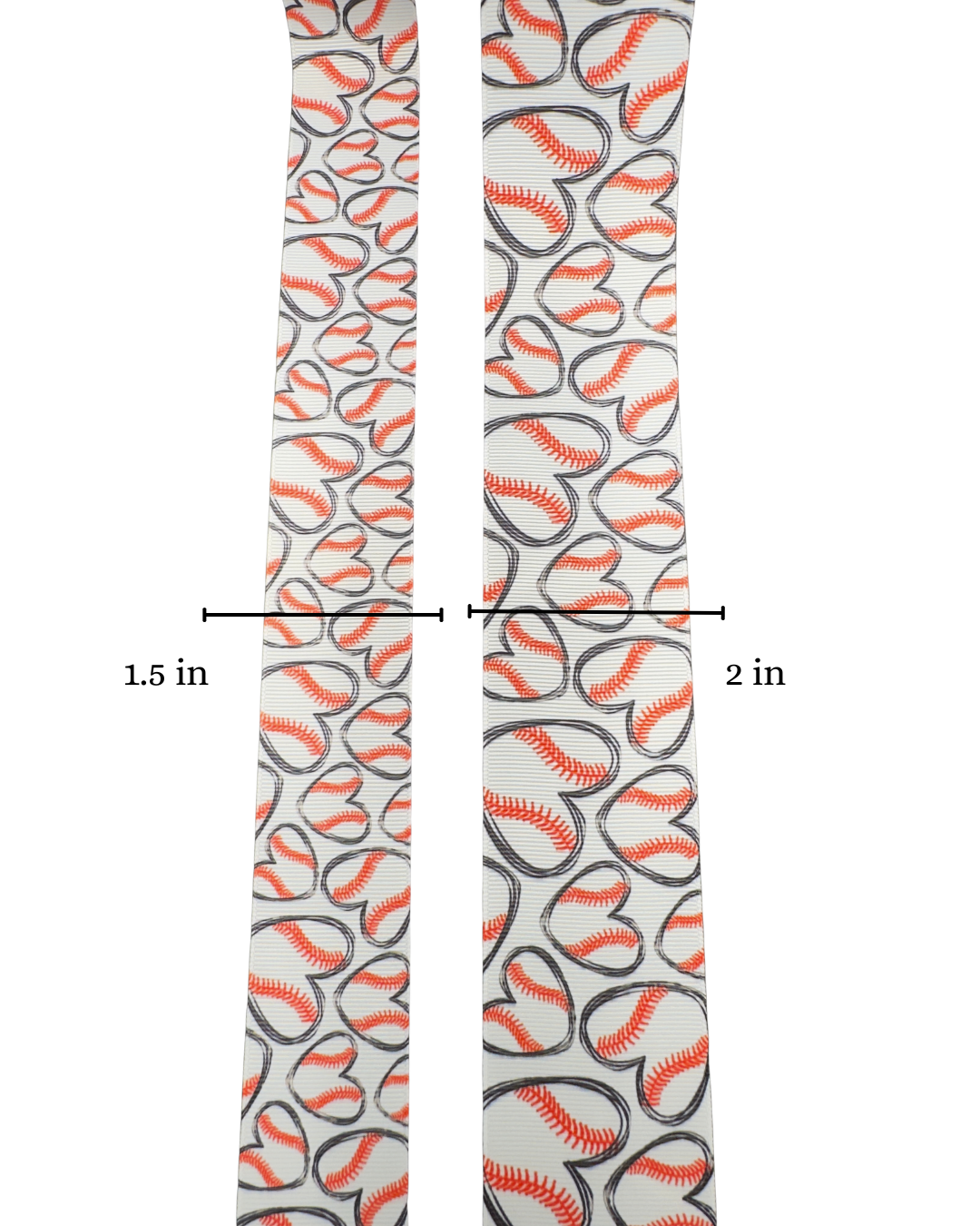 Baseball Heart Grosgrain Ribbon – White | 1.5" or 2" Wide – Multiple Lengths Available