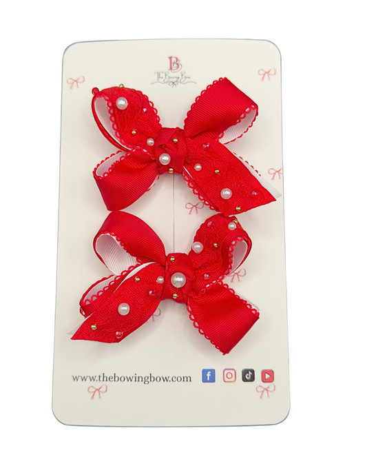 Red apple clouds Hair Bow