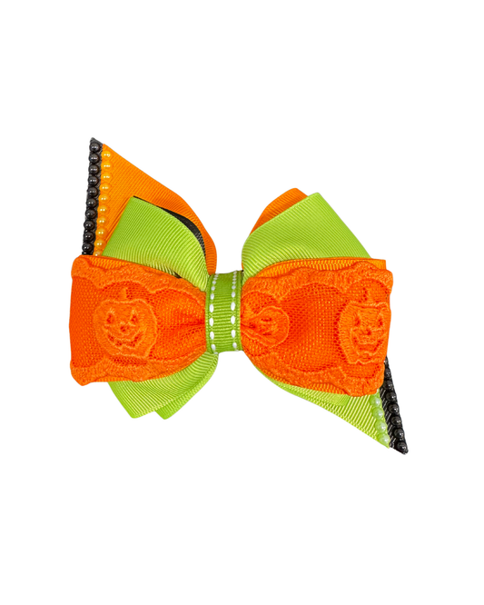 Pumpkin Lace and Pearls Halloween Hair Bow
