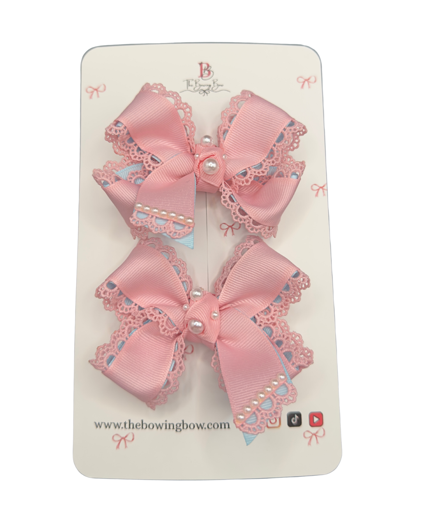 Cotton Candy Pearls Hair Bow Set