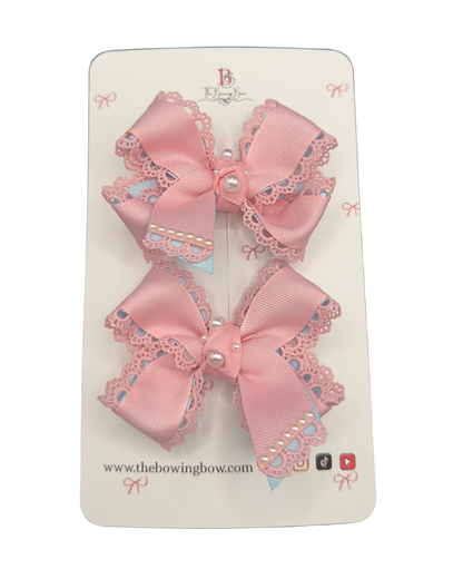Cotton Candy Pearls Hair Bow Set