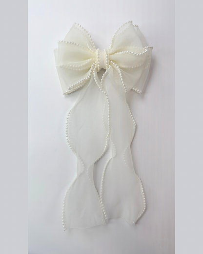 Off White Pearls Hair Bow
