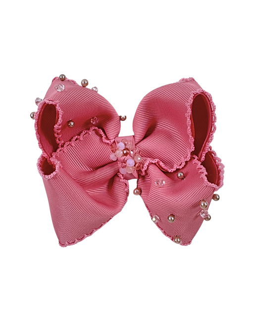 Embroidered edge Mauve Hair Bow