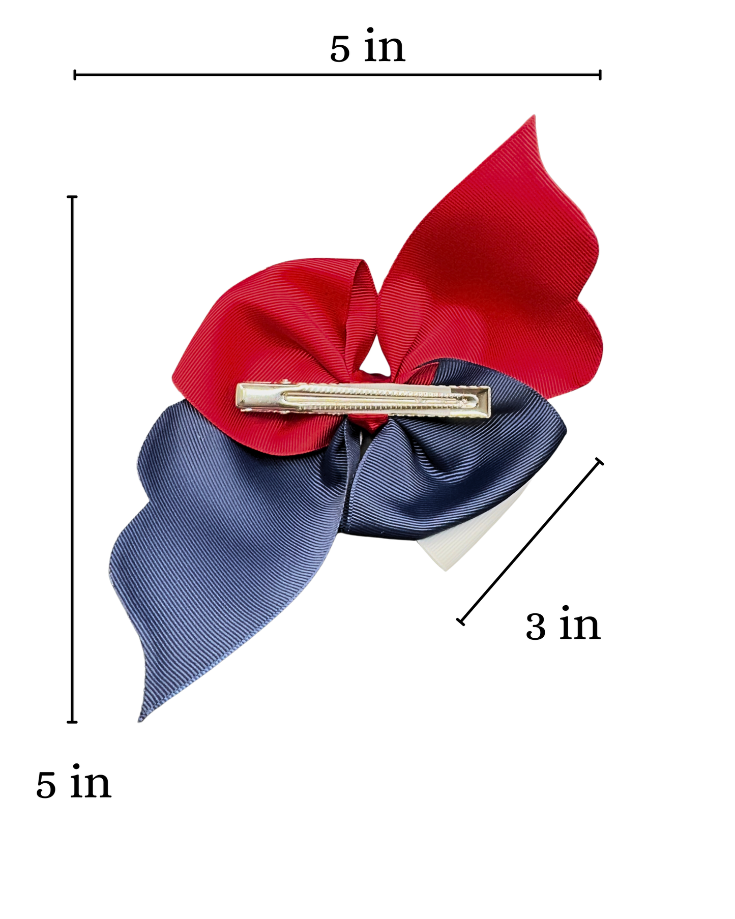 USA American Flag Hair Bow - Patriotic Red White Blue Bow “The Land of Opportunity” with Glitter Trim.