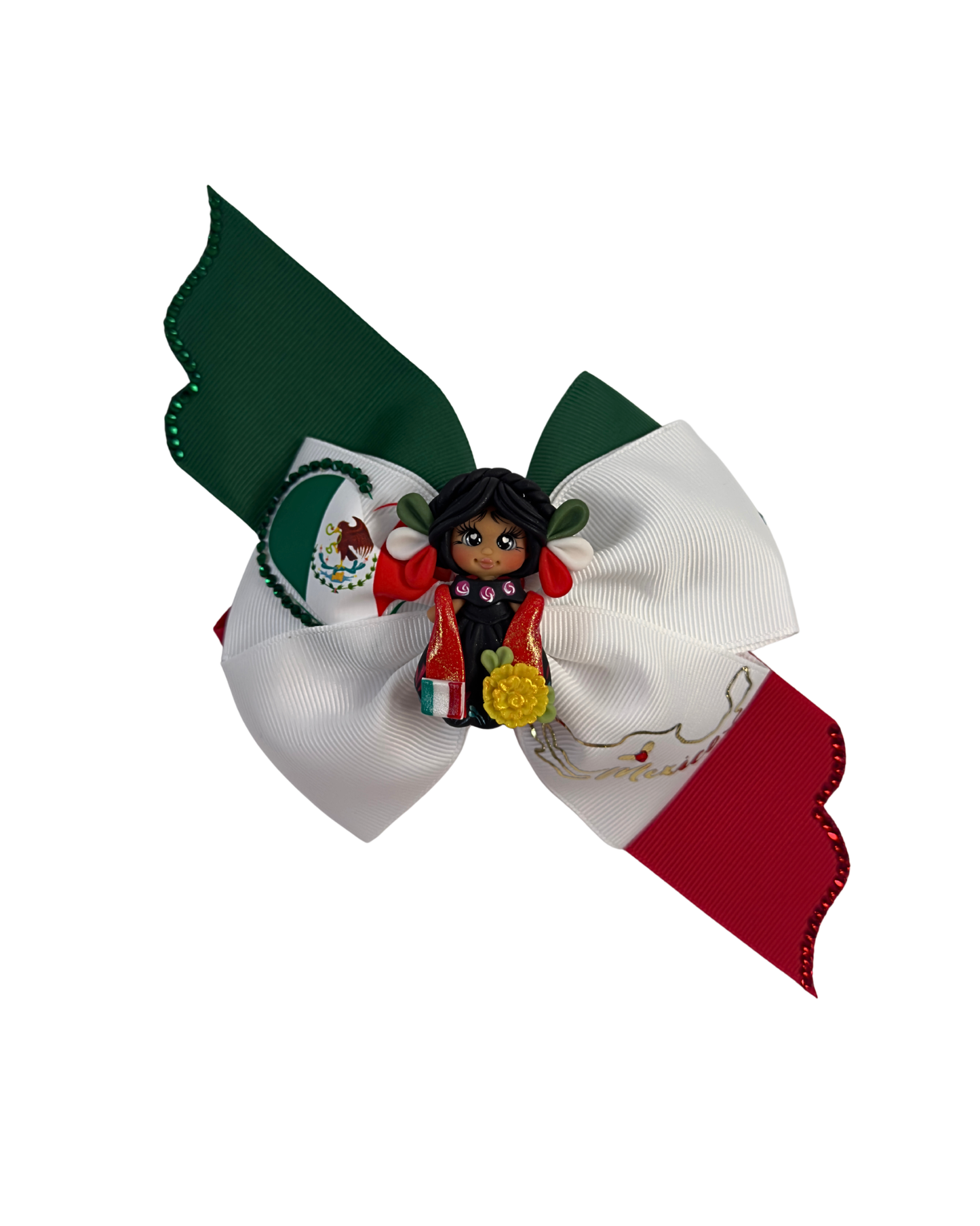 Mexican Clay Doll (map outline) Hair Bow