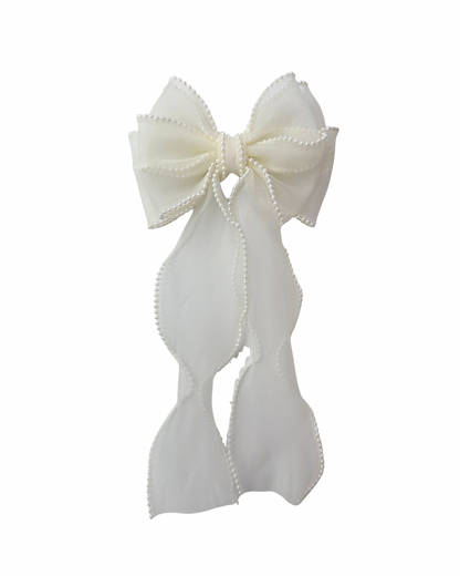 Off White Pearls Hair Bow