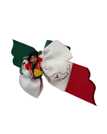 Mexican Clay Doll (map outline) Hair Bow