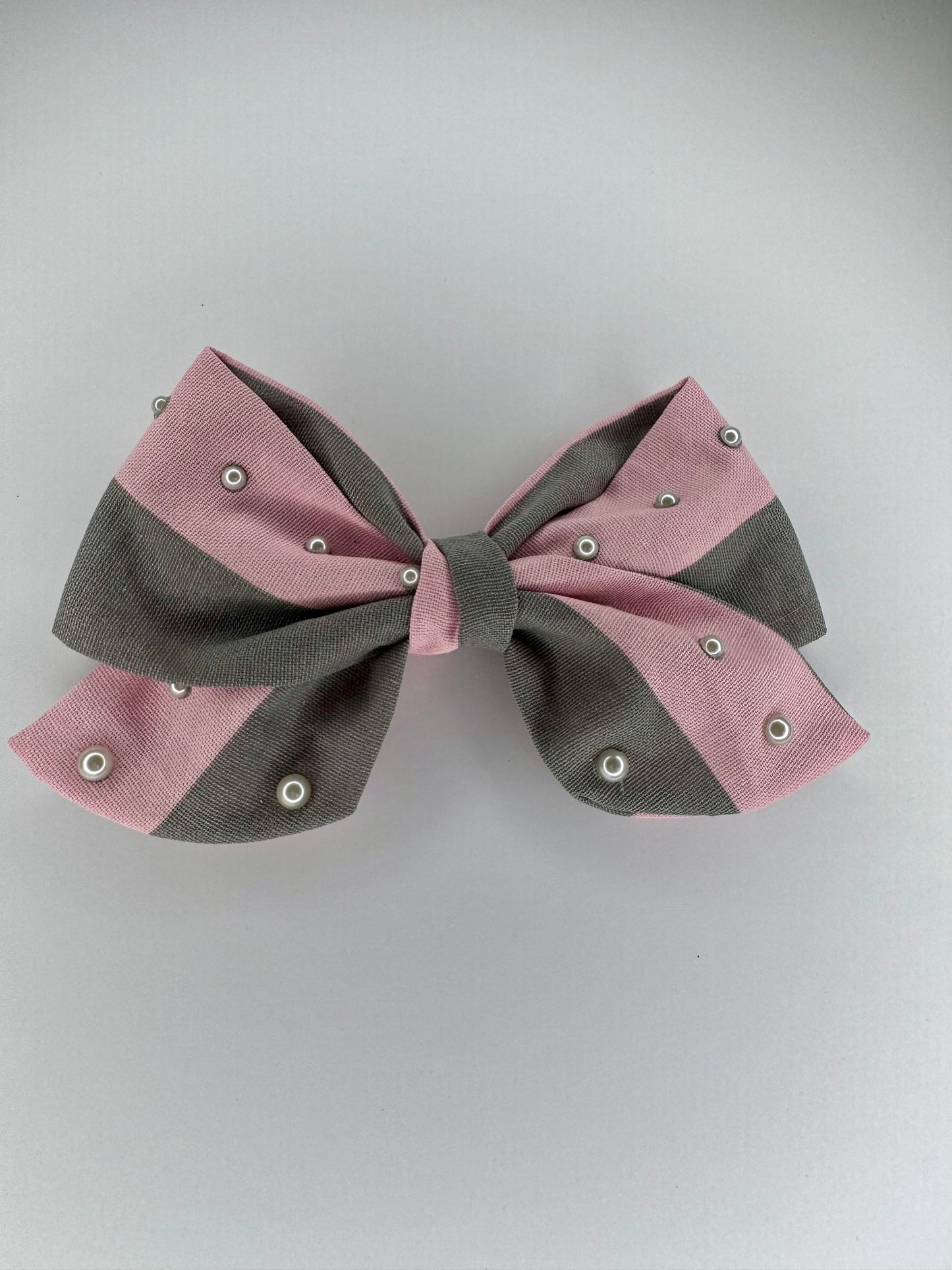 Stripe Pearl Bow Pink and Gray