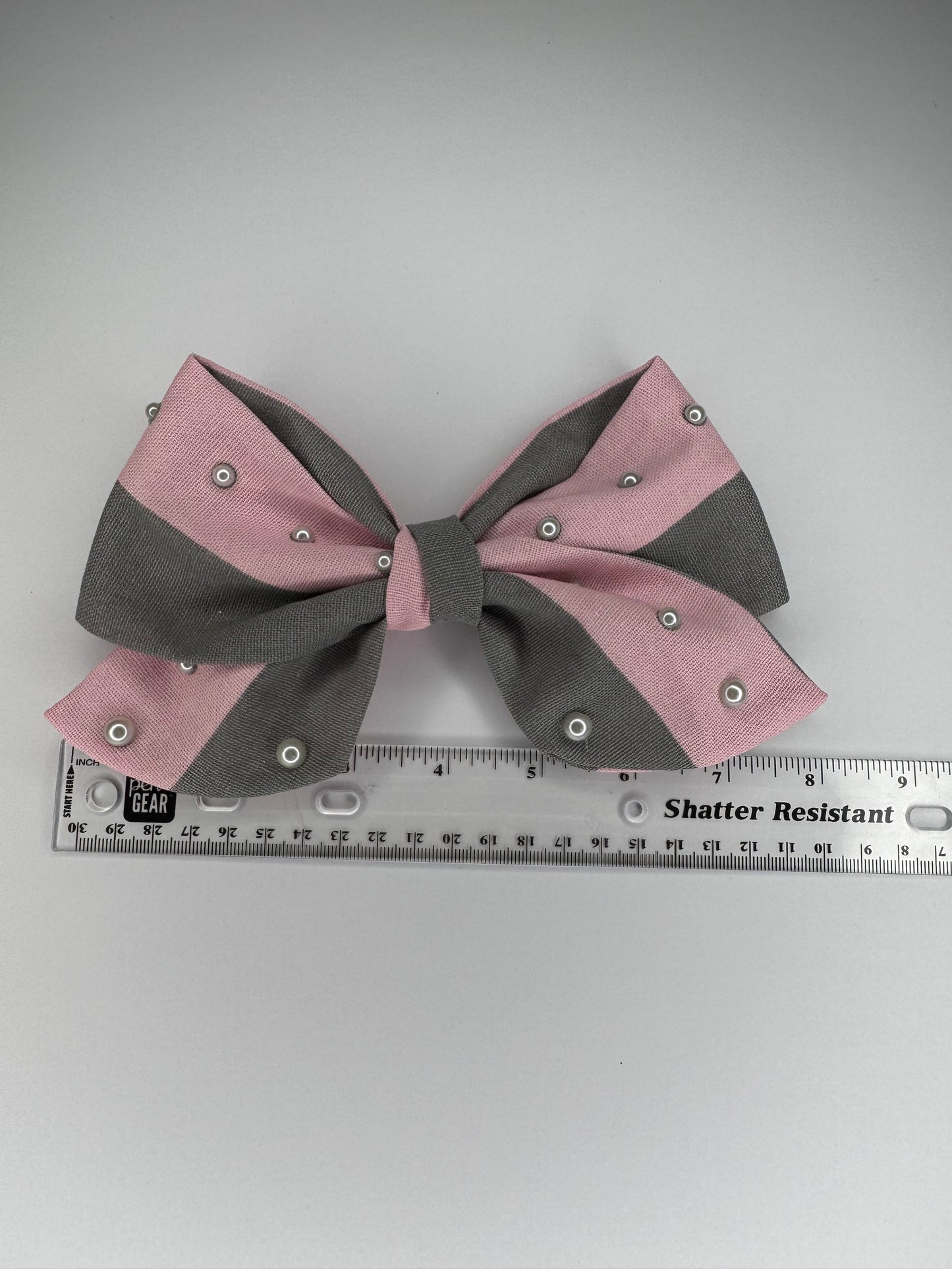 Stripe Pearl Bow Pink and Gray