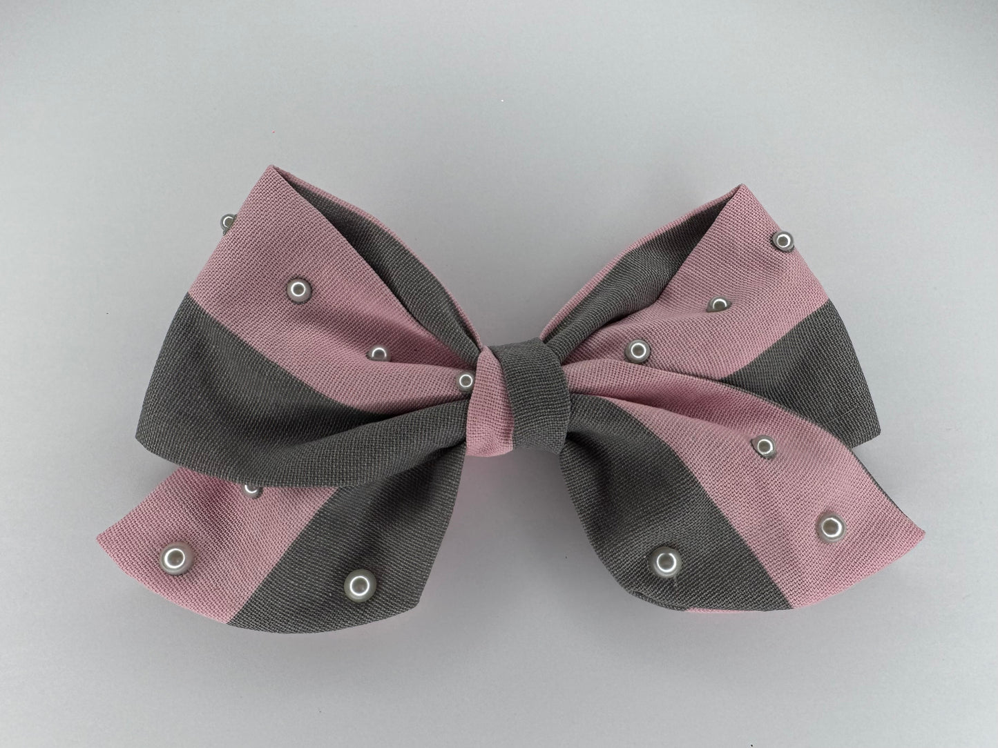 Stripe Pearl Bow Pink and Gray