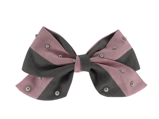 Stripe Pearl Bow Pink and Gray