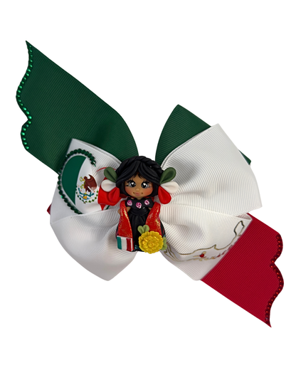 Mexican Clay Doll (map outline) Hair Bow