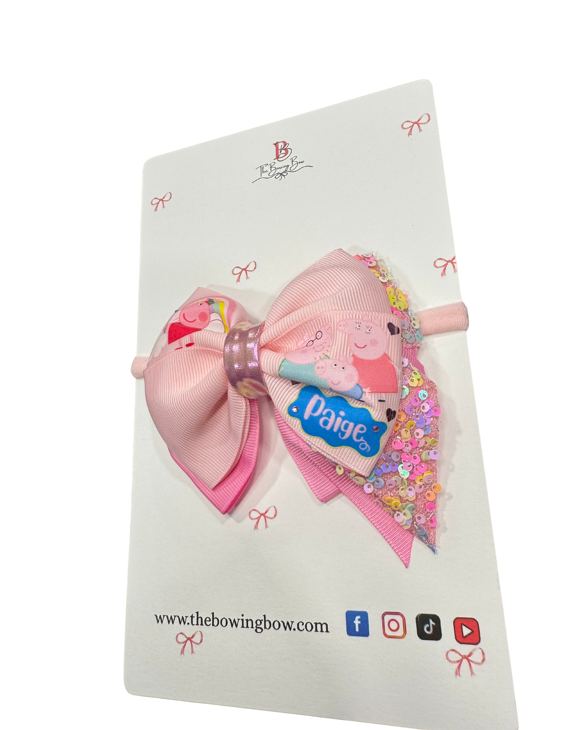 Peppa Hair Bow on a Nylon Headband