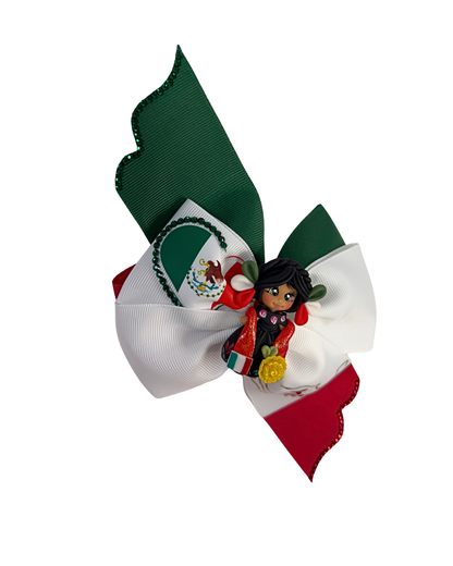 Mexican Clay Doll (map outline) Hair Bow