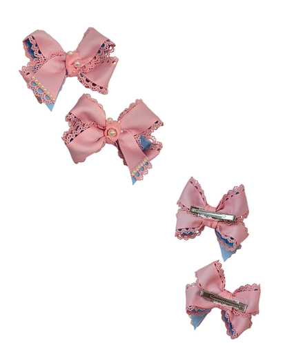 Cotton Candy Pearls Hair Bow Set
