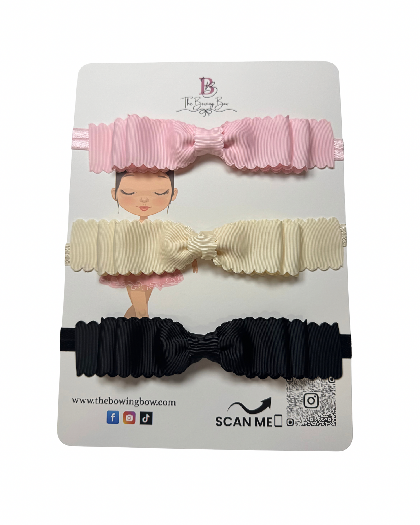 Scalloped Hair Bow Headband Set